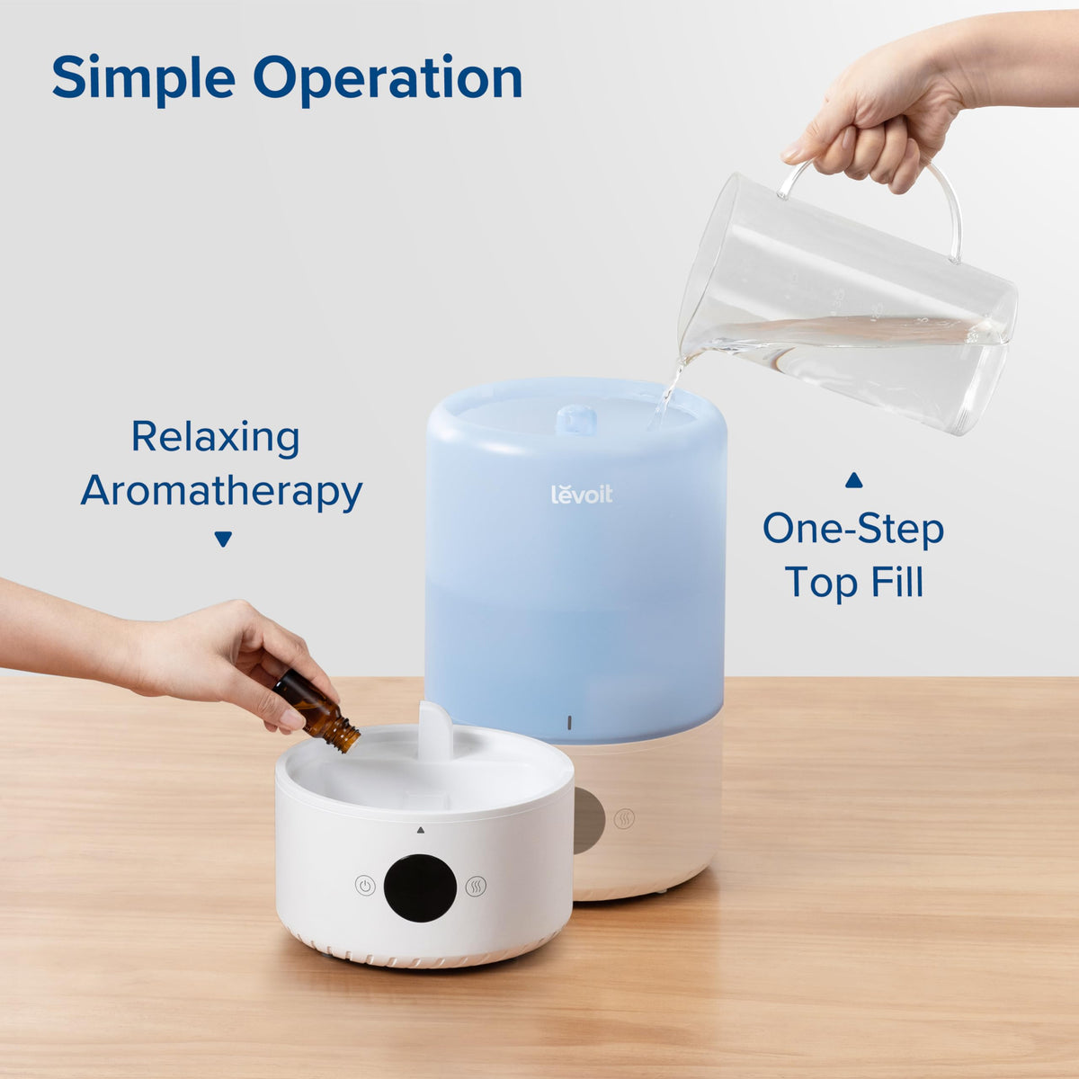 Levoit Humidifiers for Bedroom, Dishwasher Safe, Blue Light-Safe, 3.2L