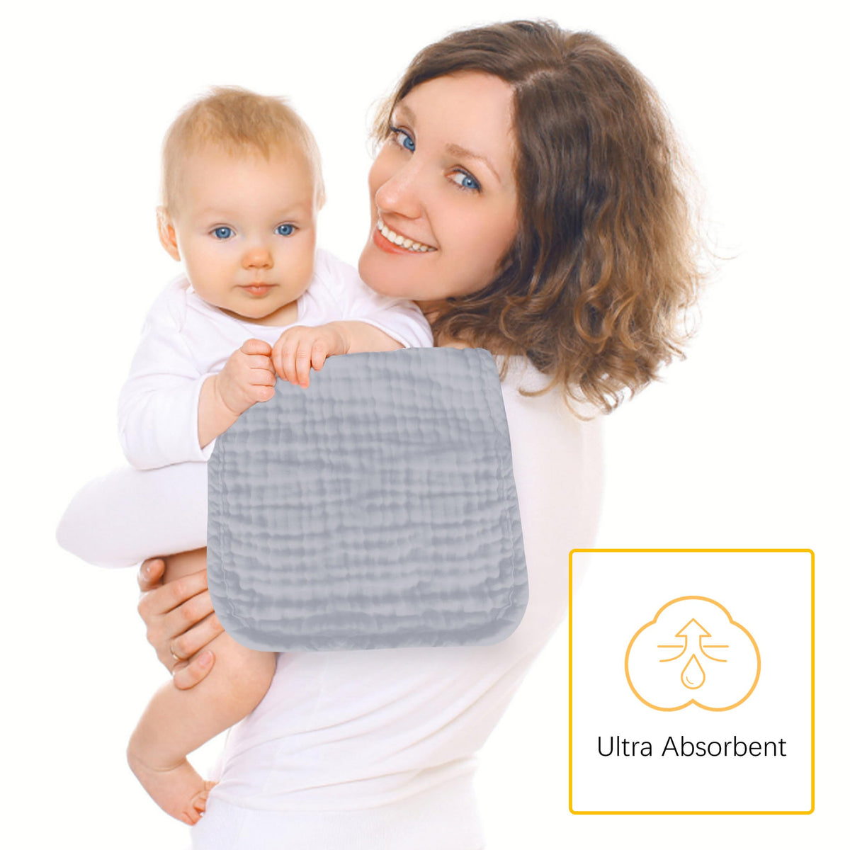 Lovely Care 12 Pack Muslin Burp Cloths 100% Cotton Muslin Cloths Large 20''x10'' Extra Soft and Absorbent Baby Burping Cloth - White