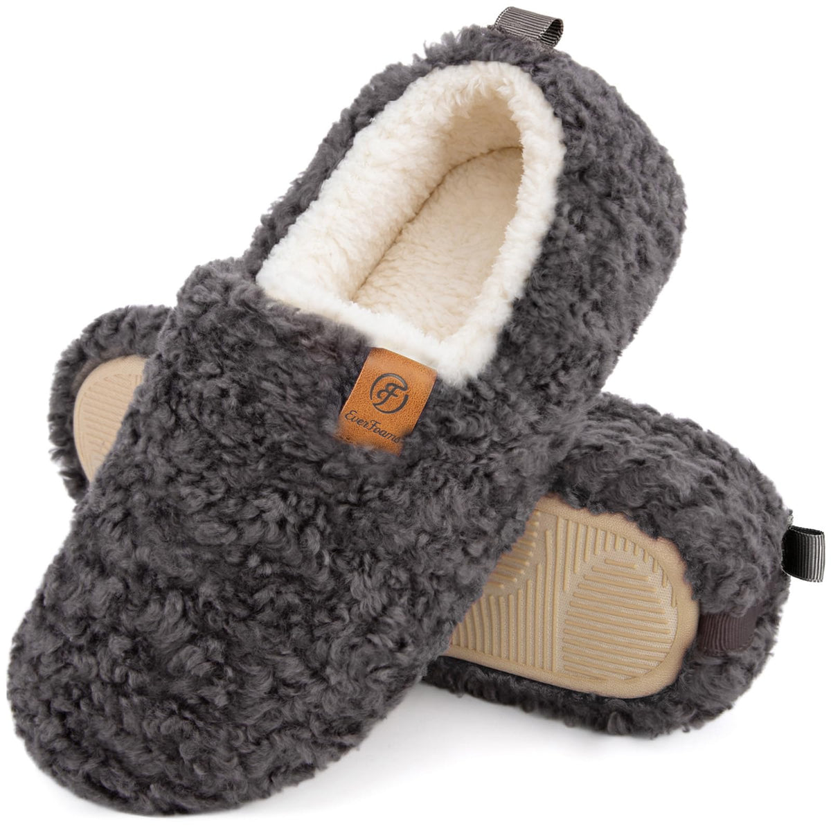 EverFoams Women’s Soft Curly Slippers Memory Foam Lightweight House Shoes