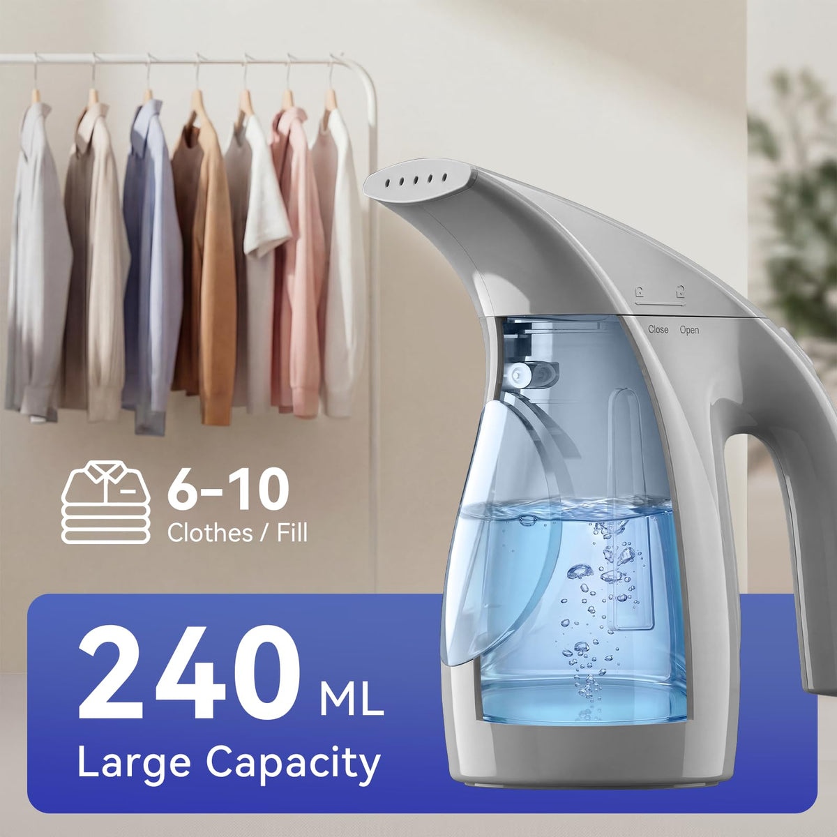 HiLIFE Steamer for Clothes, Portable Handheld Clothing Steamer, 240ml Big Capacity, 700W, Strong Power, Fabric Quick Wrinkle Remover with Brush for Home, Office(ONLY 120V)(Ink Black)