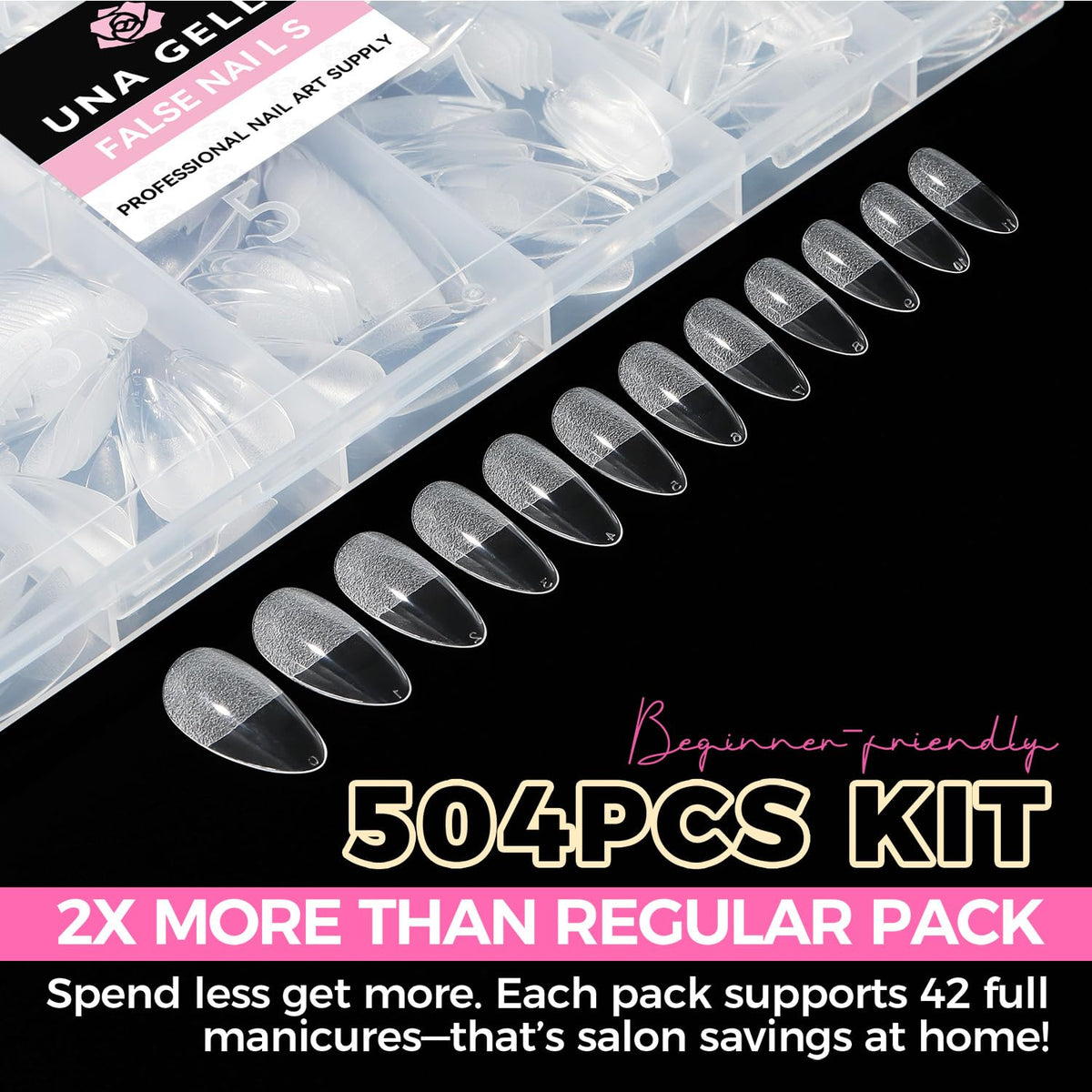 UNA GELLA Short Almond Nail Tips 504PCS Short Fake Nails Soft Press Ons