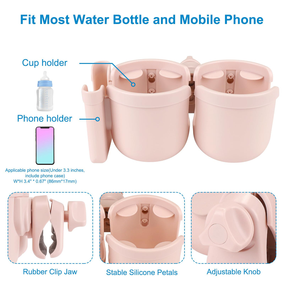 Accmor Stroller Cup Holder with Phone Holder, Bike Cup Holder, Walker Scooter Wheelchair Cup Holder Attachment, Universal Cup Holder for Uppababy Graco Strollers