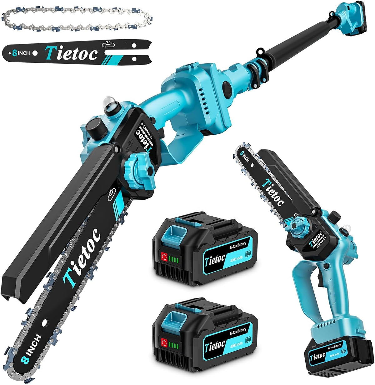 TIETOC 2-in-1 Brushless Pole Saw for Tree Trimming – 8" Mini Electric Chainsaw with 2×4000mAh Batteries, Auto Oiling, Tool-Free Adjustment,Cordless Battery Powered Saw for Home Garden Branch Cutting Father Jim Norris notebooks