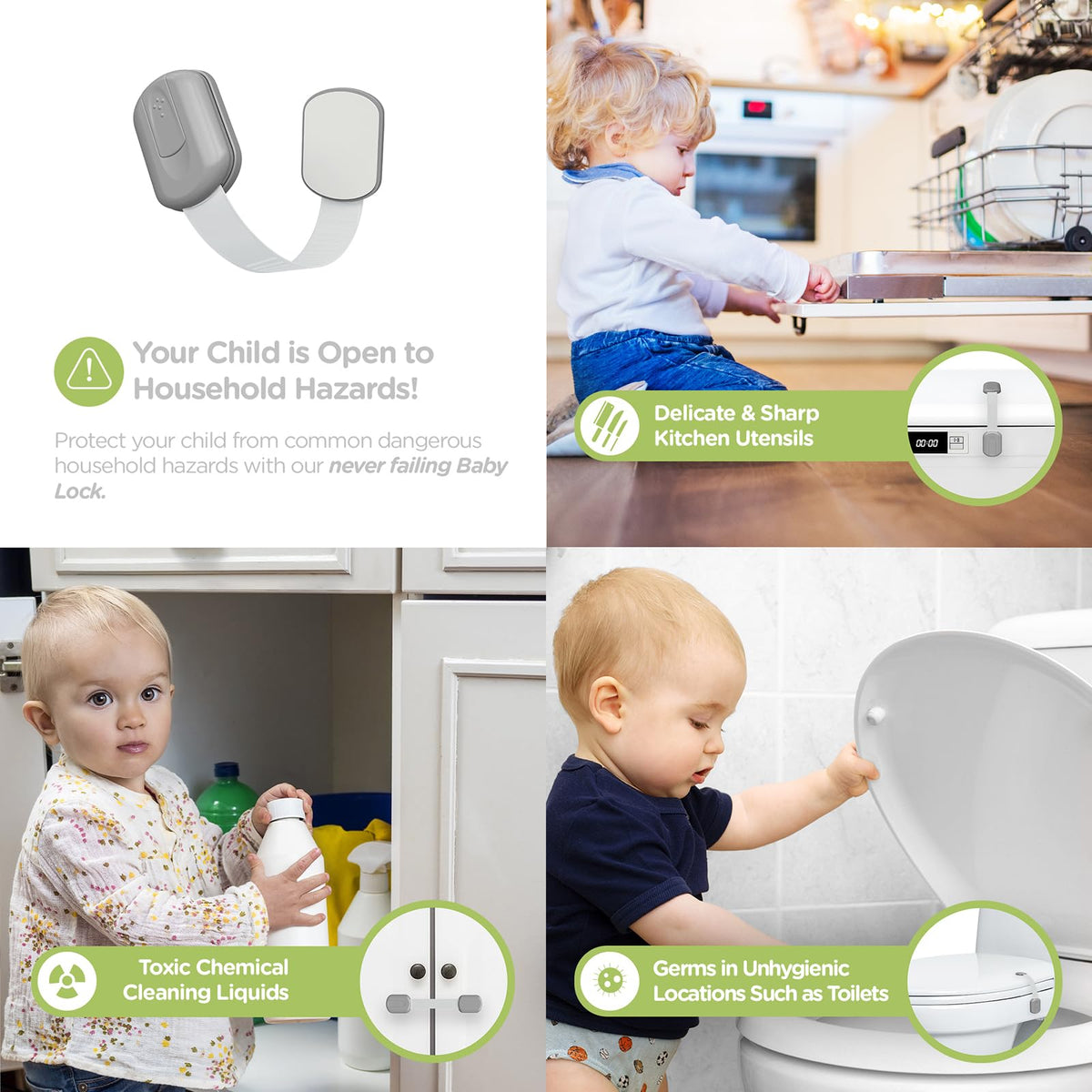 SKYLA HOMES Cabinet Strap Locks for Baby Proofing, 8 Pack, White