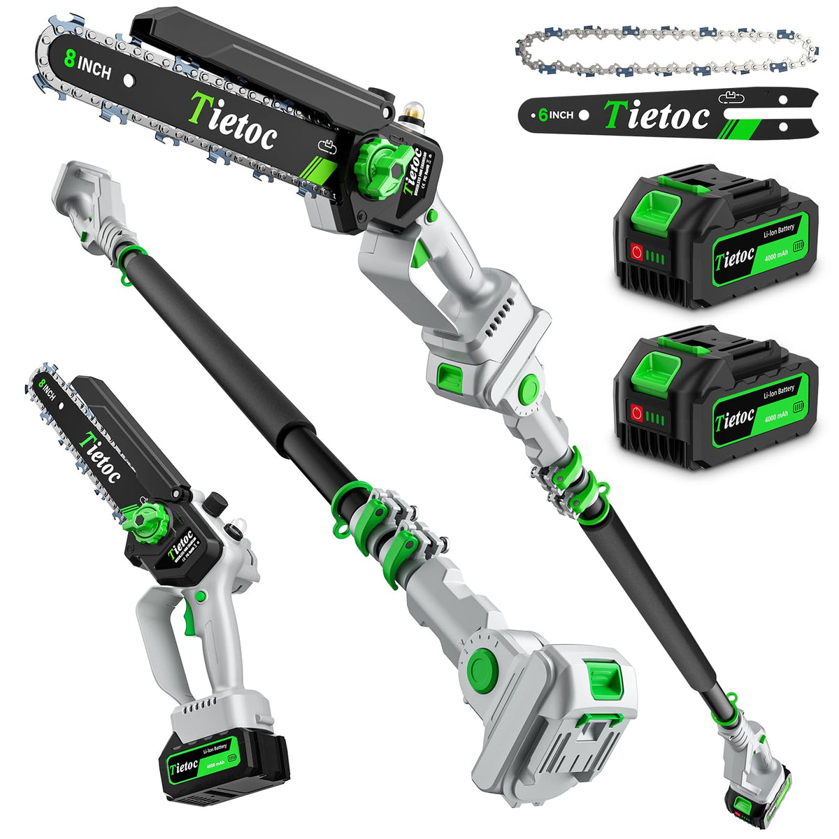 TIETOC 2-in-1 Brushless Pole Saw for Tree Trimming – 8" Mini Electric Chainsaw with 2×4000mAh Batteries, Auto Oiling, Tool-Free Adjustment,Cordless Battery Powered Saw for Home Garden Branch Cutting Father Jim Norris notebooks
