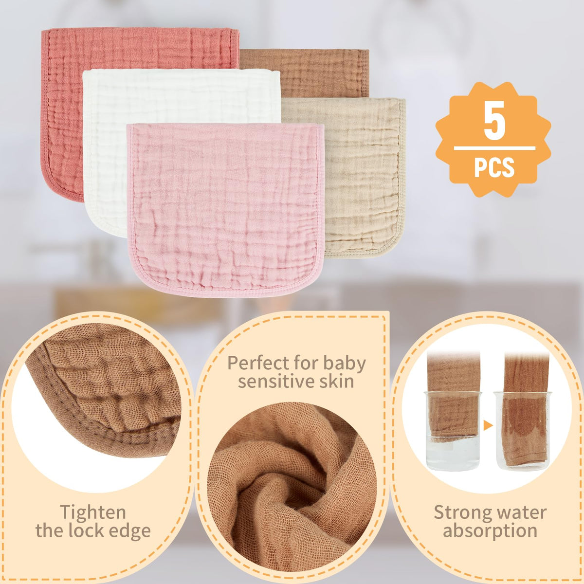 MIGIOL Baby Burp Cloths 100% Cotton Newborn Muslin Burp Cloths 10x20 inches Baby Essentials Blue & Green 5-Pack