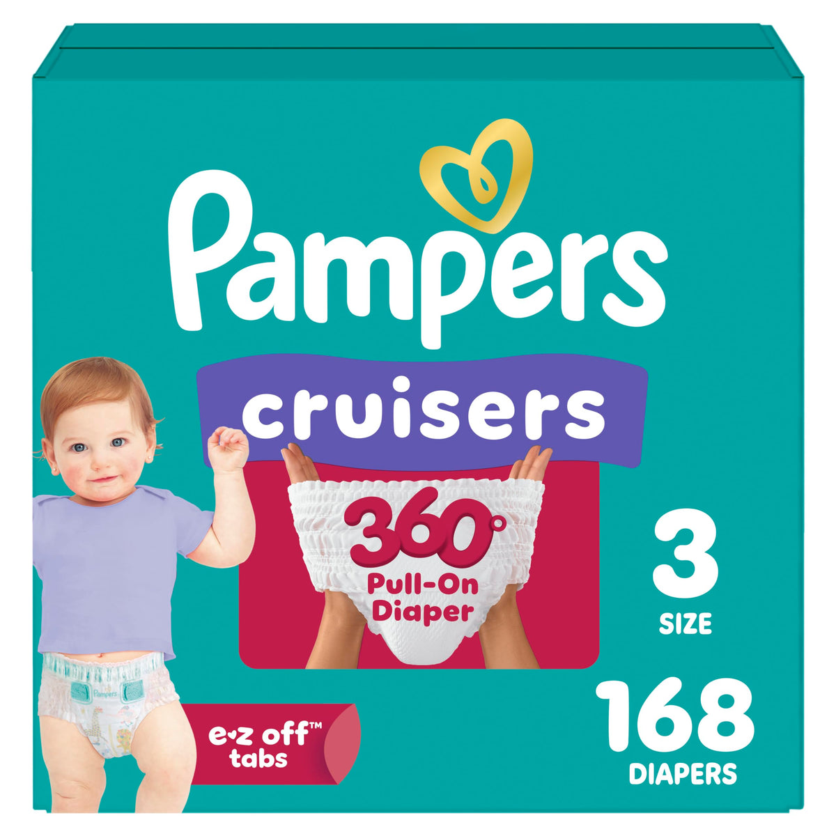 Pampers Diapers - Cruisers 360 - Size 6, 104 Count, up to 100% Leakproof Pull-On Diaper for Active Babies