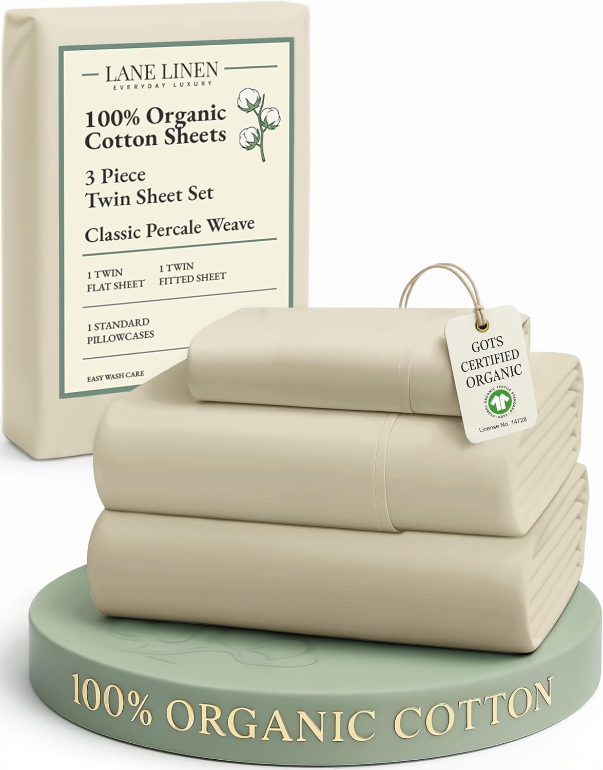 LANE LINEN California King Sheets 100% Organic Cotton 4pc Percale - White