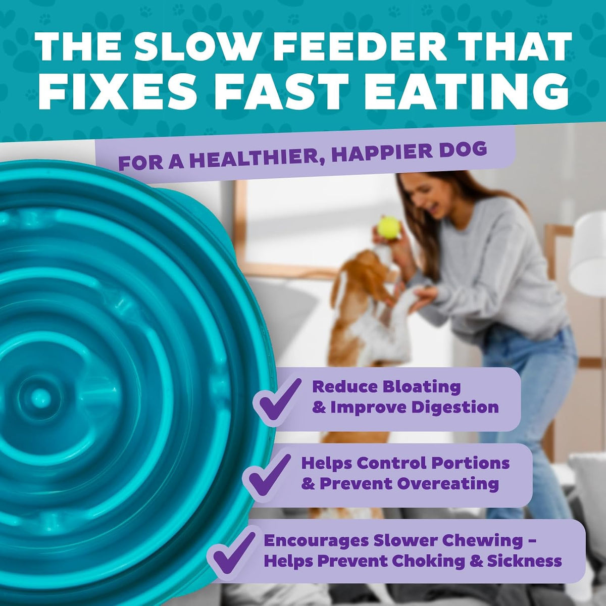 Outward Hound Fun Feeder Slo Bowl Dog Slow Feeder, Notch, Blue, 8.8"