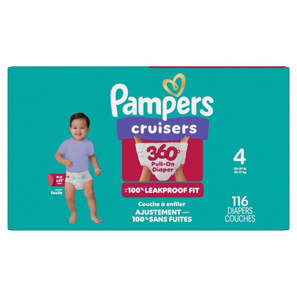 Pampers Diapers - Cruisers 360 - Size 6, 104 Count, up to 100% Leakproof Pull-On Diaper for Active Babies
