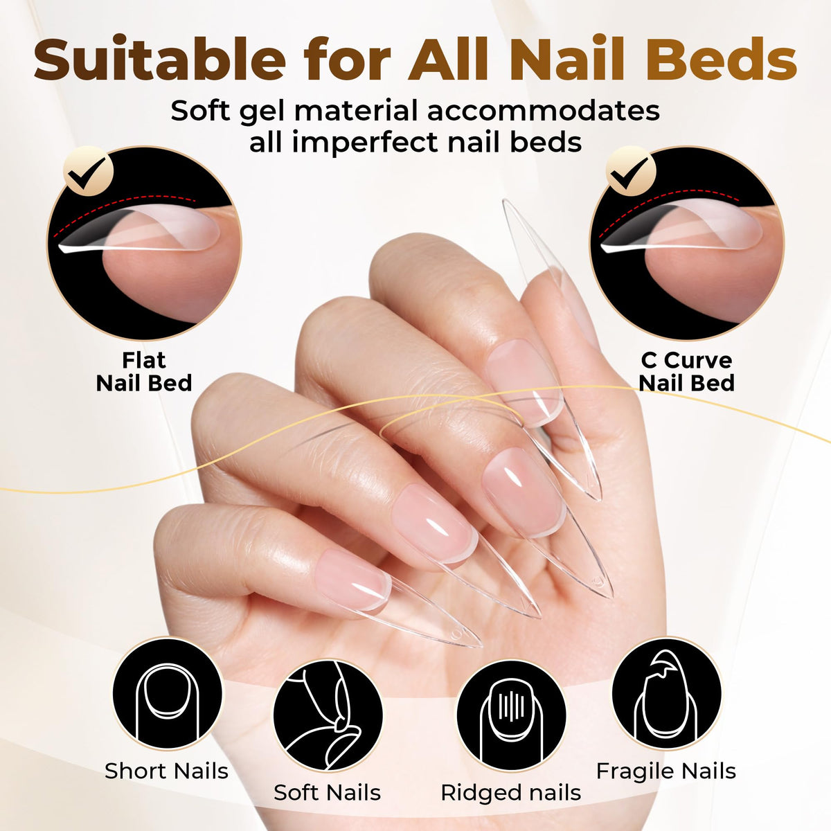 UNA GELLA Short Almond Nail Tips 504PCS Short Fake Nails Soft Press Ons