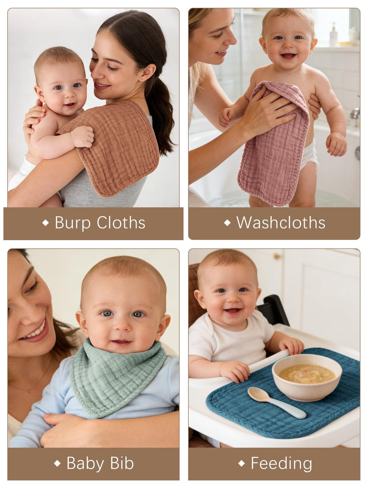 Lovely Care 12 Pack Muslin Burp Cloths 100% Cotton Muslin Cloths Large 20''x10'' Extra Soft and Absorbent Baby Burping Cloth - White