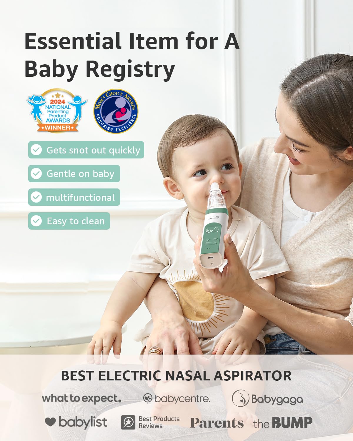 GROWNSY Baby Nasal Aspirator, Electric Nose Sucker, Powerful Suction,Grey