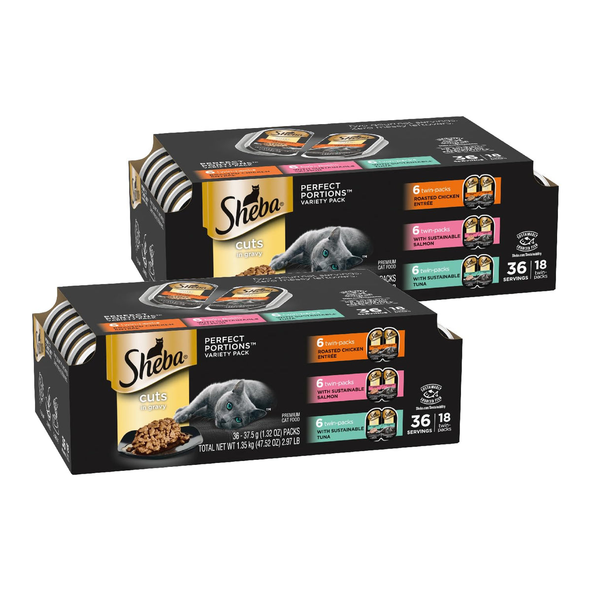Sheba Perfect Portions Cuts Wet Cat Food, Salmon & Tuna, 2.6 oz, 12 ct, 2pk