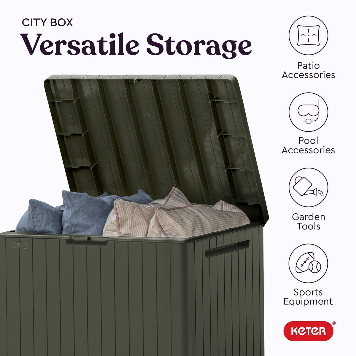 Keter City 30 Gal Outdoor Storage Box and Patio Side Table Father Jim Norris notebooks