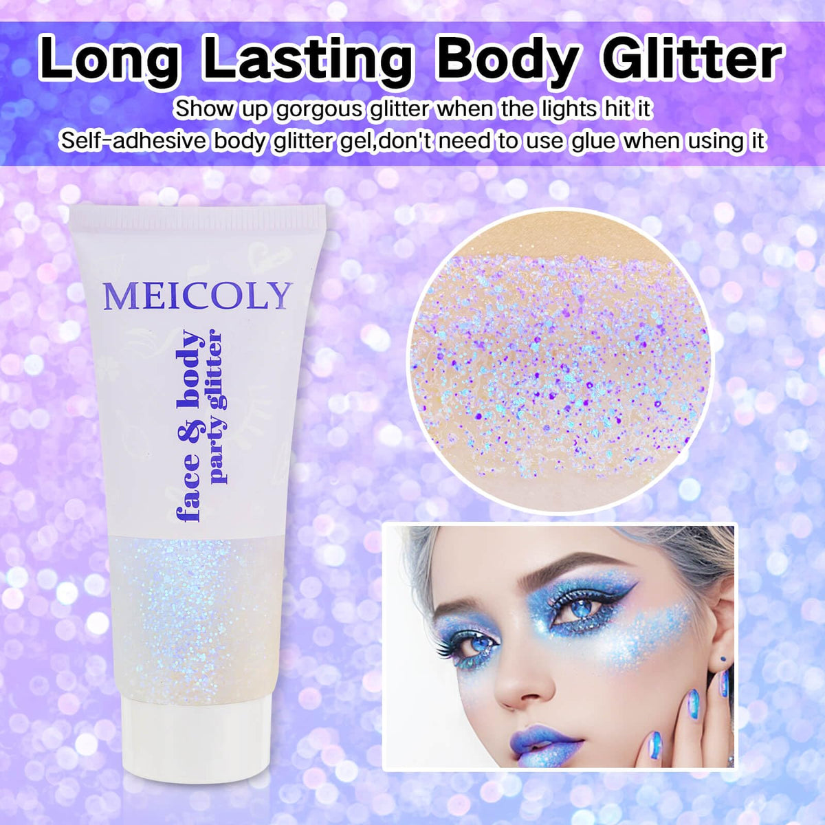 Clear White Face Body Glitter Gel, Halloween Mermaid Fairy Hair Glitter Makeup for Kids