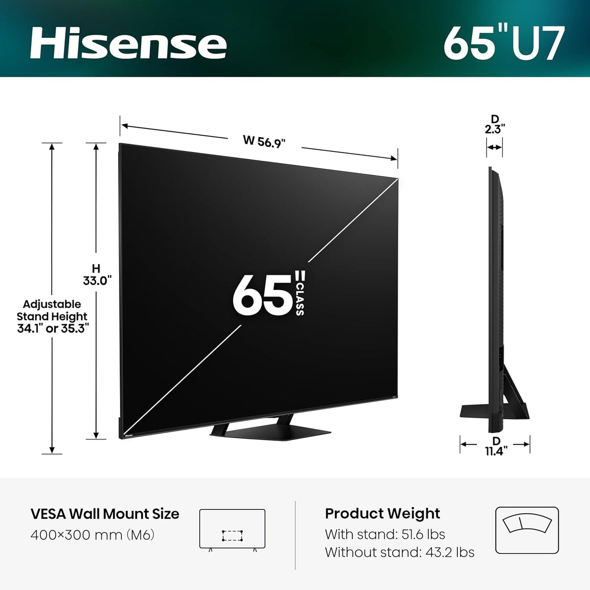 Hisense 65" U7 Mini-LED ULED 4K UHD Best Premium Gaming HDR Smart Google TV (65U7SG, 2026 NEW) - Hi-QLED, Native 165Hz, VRR 330, HDR10+, Dolby Vision IQ·Atmos, IMAX Enhanced, Anti-Reflection, 2.1.2 Ch Father Jim Norris notebooks