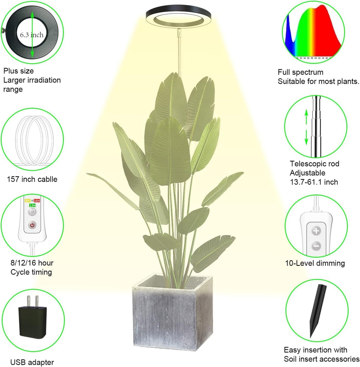Yadoker 144 LEDs Full Spectrum Plant Grow Light for Indoor Plants,Height Adjustable, 6.3" Aluminum Housing,Automatic Timer with 8/12/16 Hours,10-Level Brightness,Black Plant Light with Base,2 Pack Father Jim Norris notebooks