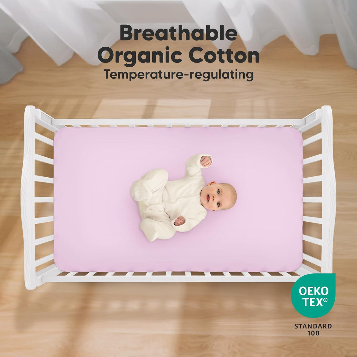 KeaBabies 2pk Organic Cotton Crib Sheets for Boys Girls 52x28, ABC Land Sky