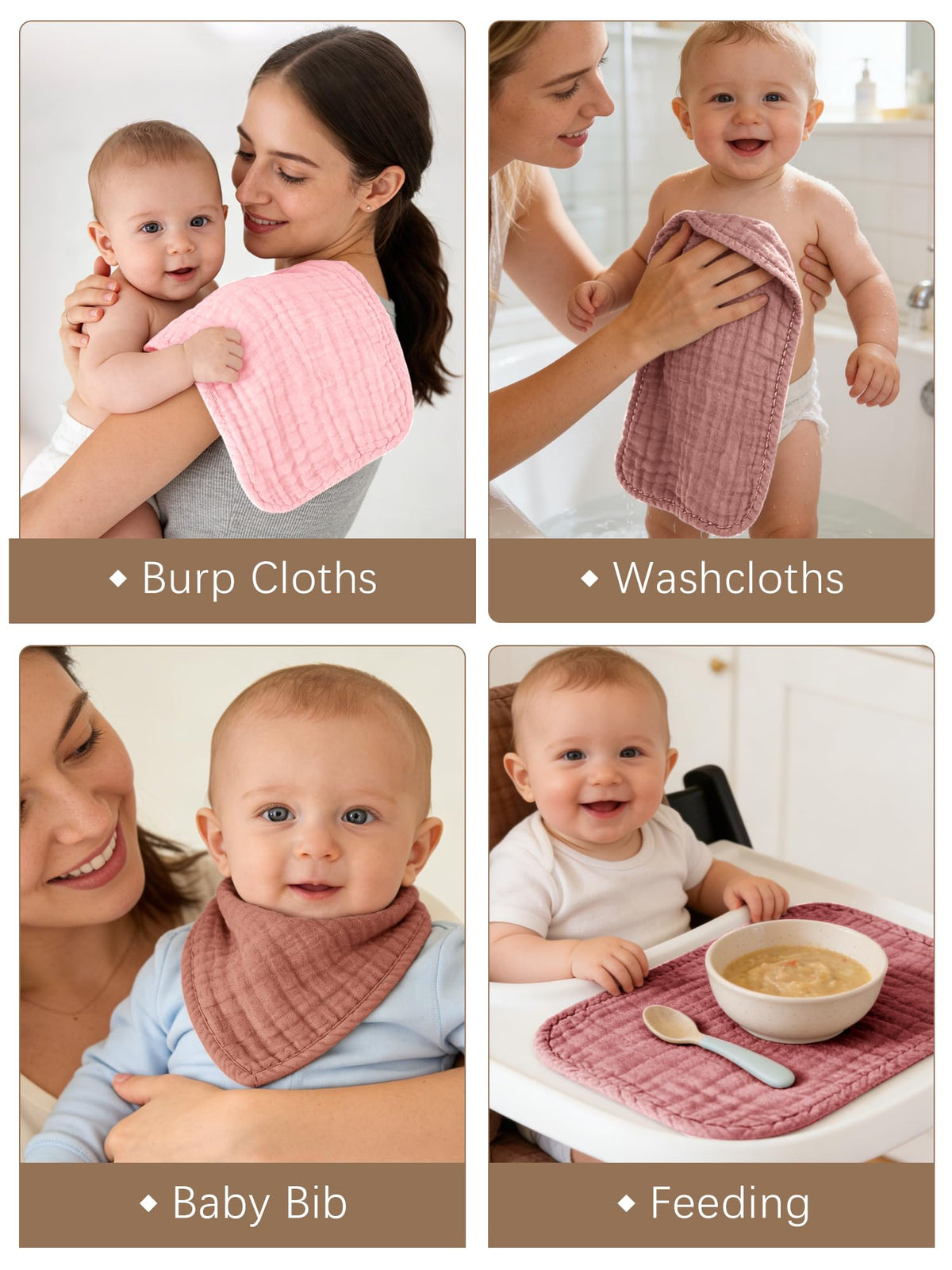 Lovely Care 12 Pack Muslin Burp Cloths 100% Cotton Muslin Cloths Large 20''x10'' Extra Soft and Absorbent Baby Burping Cloth - White
