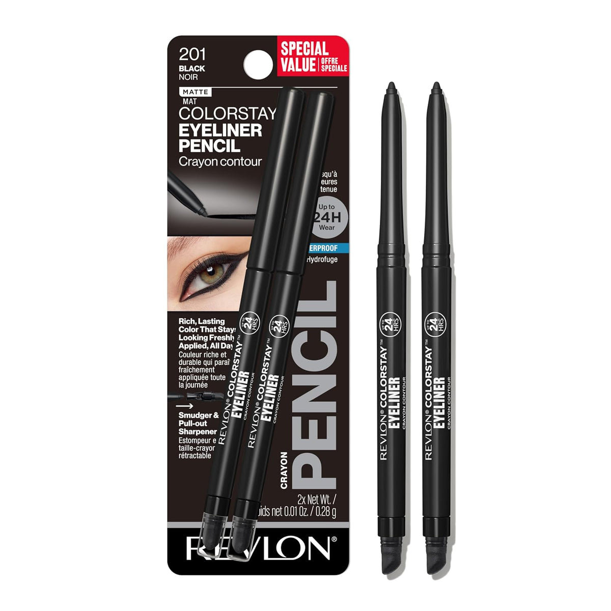 REVLON ColorStay Pencil Waterproof Eyeliner, 204 Charcoal, 0.01 oz
