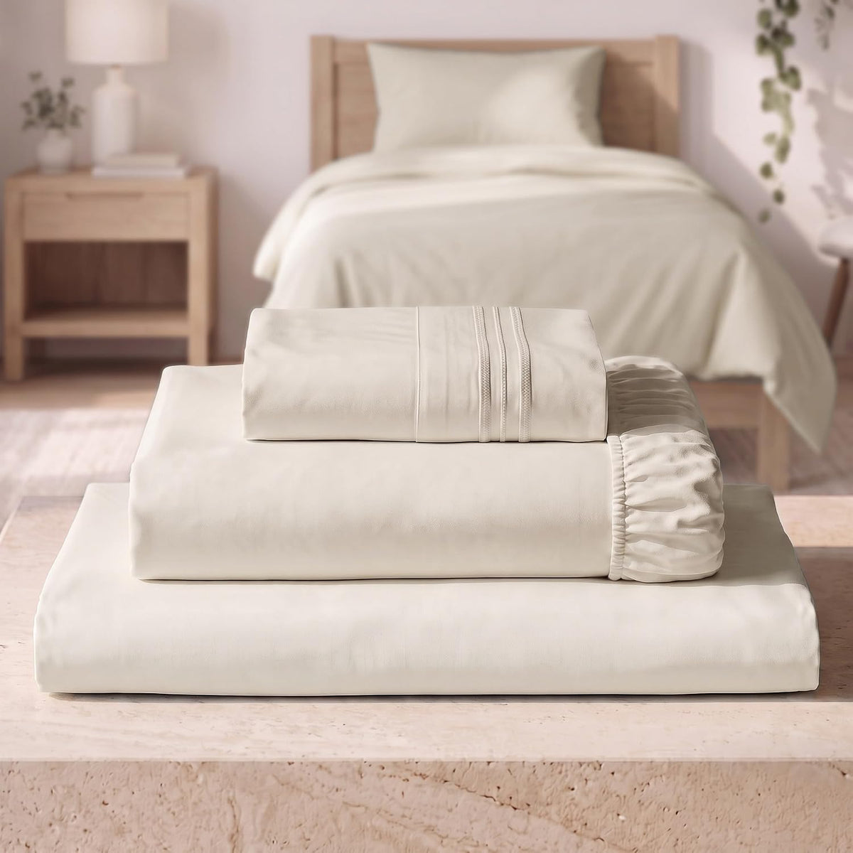 Mellanni Iconic 3-Piece Bed Sheet Set, 16" Deep Pocket (Twin, White)