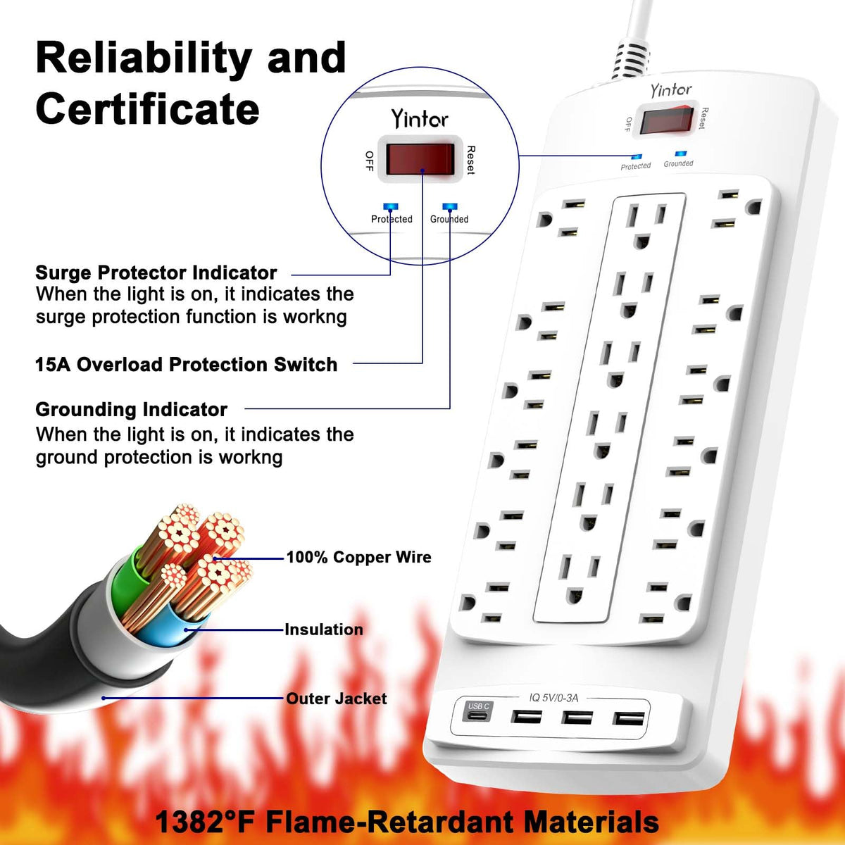Yintar 6Ft Surge Protector Power Strip with 6 Outlets & 3 USB Ports, Black Father Jim Norris notebooks