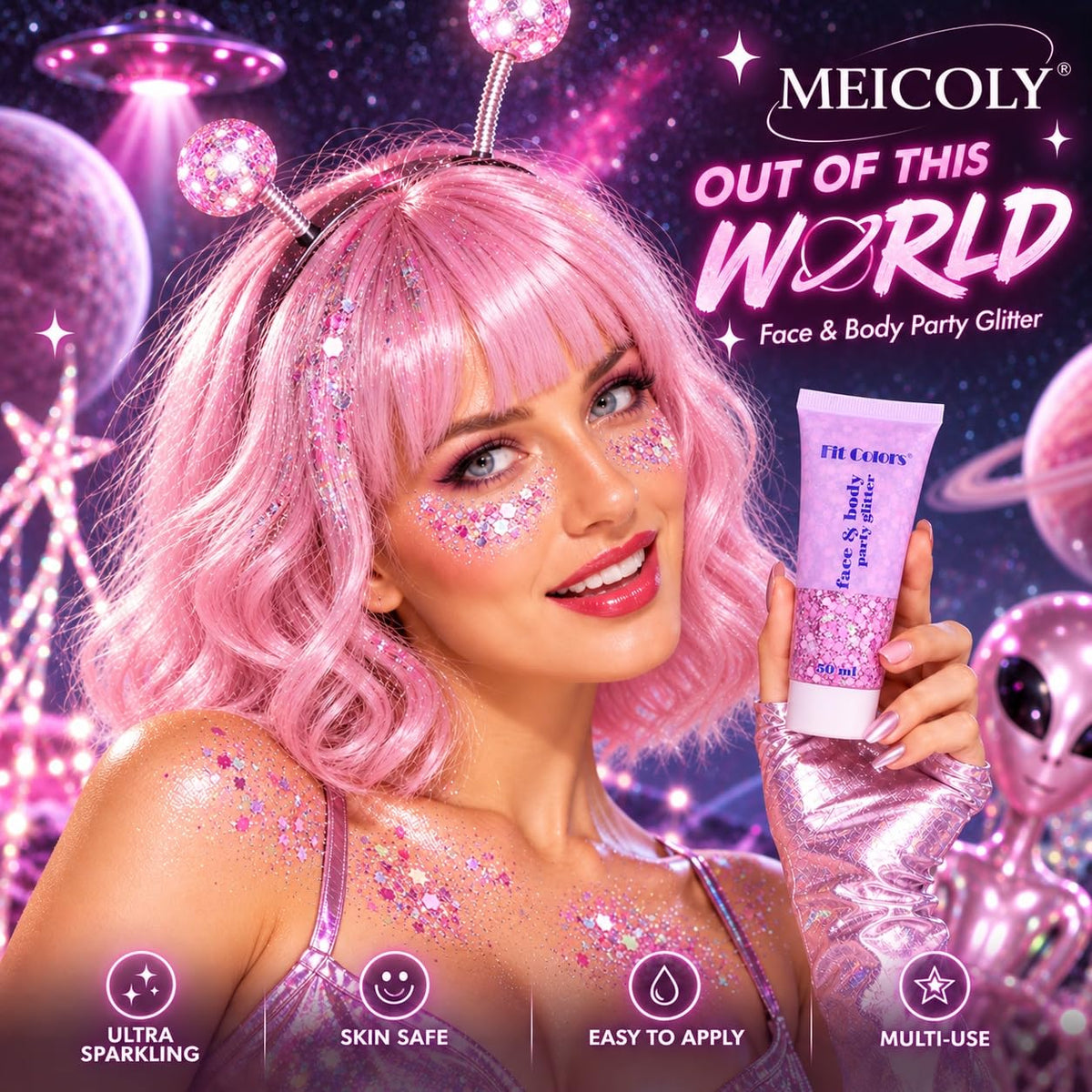 Clear White Face Body Glitter Gel, Halloween Mermaid Fairy Hair Glitter Makeup for Kids