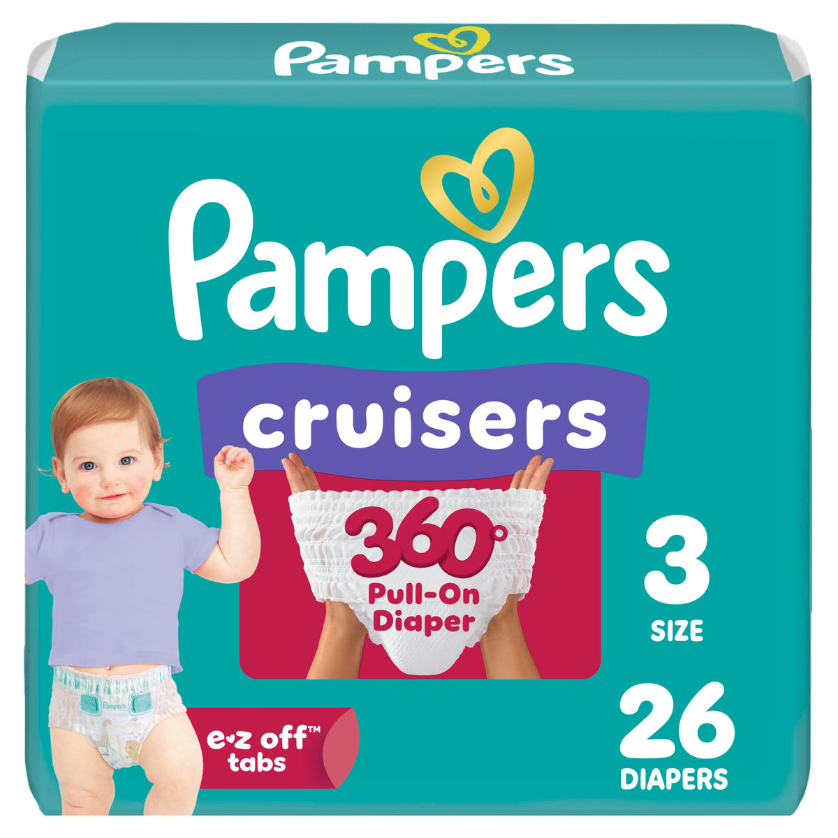 Pampers Diapers - Cruisers 360 - Size 6, 104 Count, up to 100% Leakproof Pull-On Diaper for Active Babies