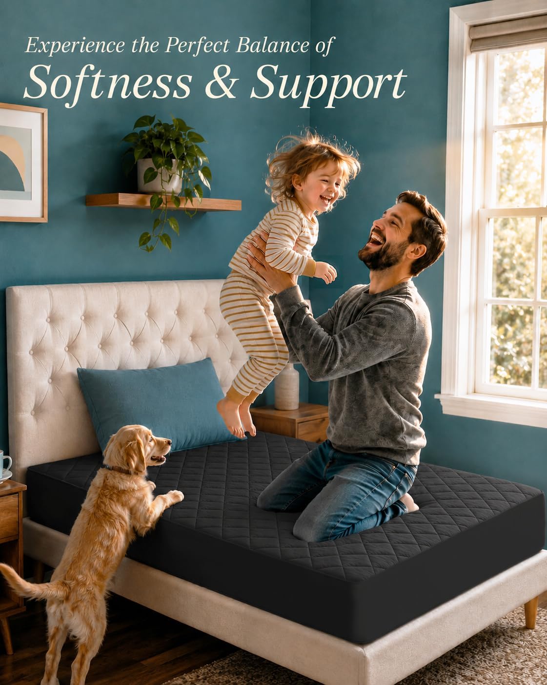 Queen Mattress Pad, Quilted Mattress Protector Topper fits 16" Deep Pocket