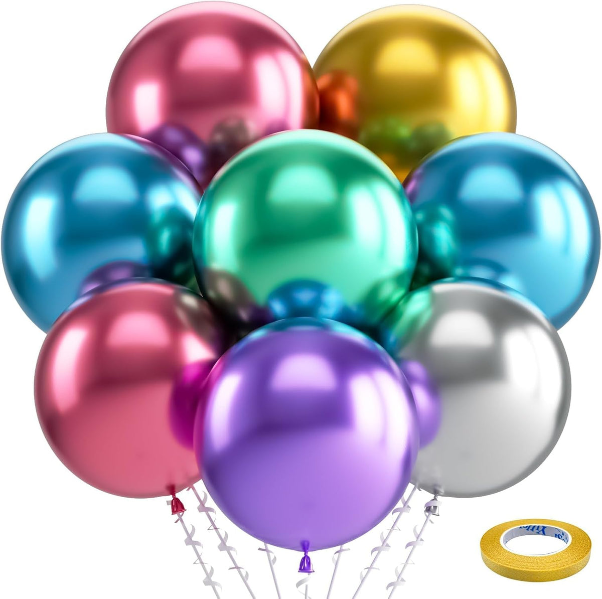 Bezente Assorted Latex Rainbow Balloons 100 Pack 12 inch