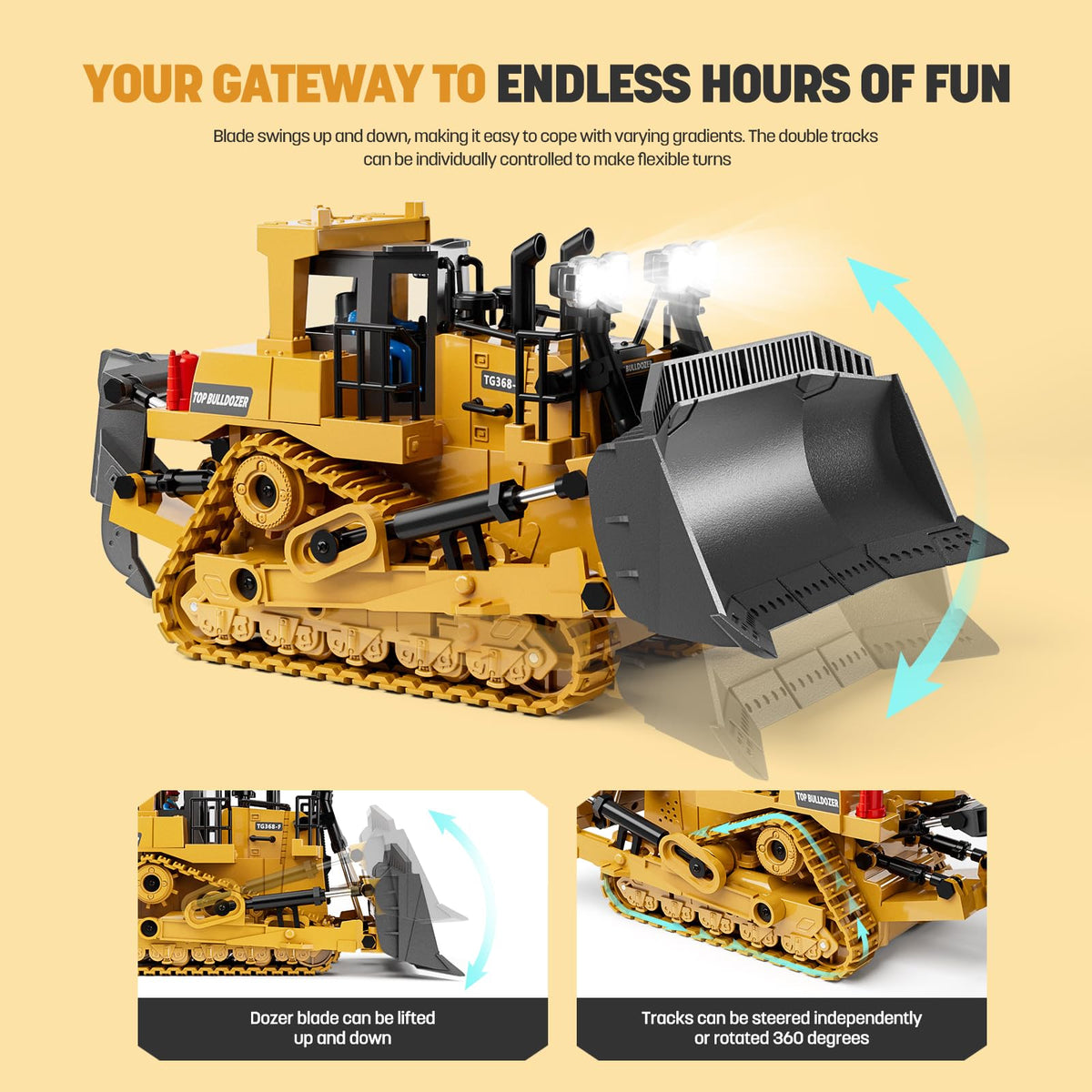 KIDMARKT Remote Control Excavator Toy for Boys, 11-Channel RC Construction Truck with Metal Parts, Lights & Dual Batteries, 120 Minutes Playtime, Rechargeable Digger Toy for Kids Ages 3-12, STEM Gift