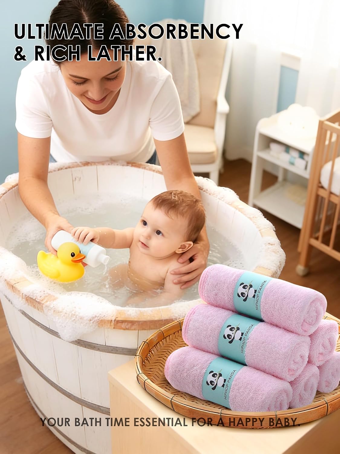 HIPHOP PANDA Ultra Soft Baby Washcloths, 2-Layer Absorbent Wash Cloths