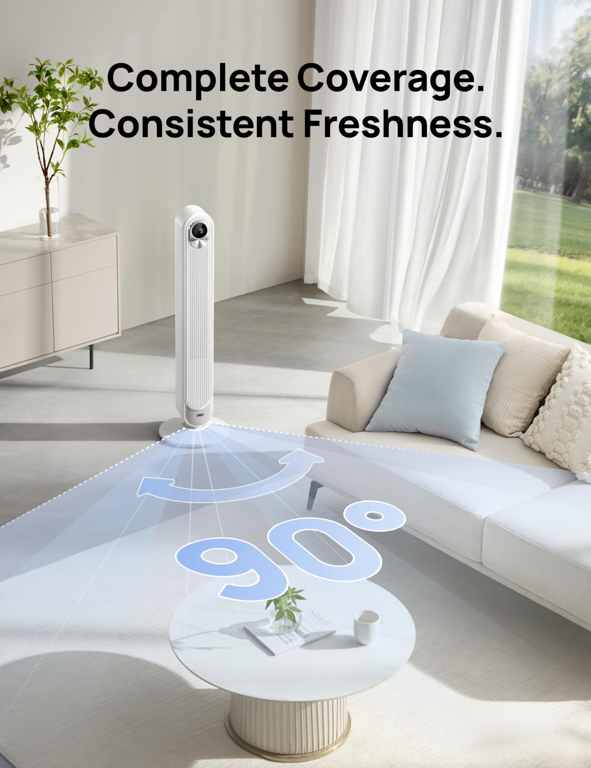 DREO Tower Fan for Bedroom, 28ft/s Velocity, Ultra Quiet Fan, 8 Speeds