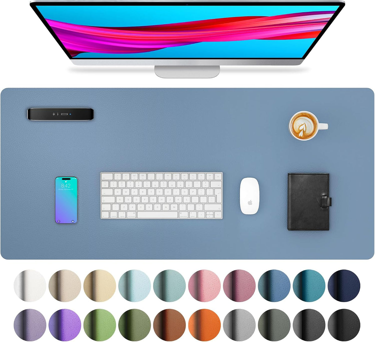 Aothia Non-Slip Waterproof PU Leather Desk Pad Protector for Mouse, Writing Desk, Office, Home, Laptop Blotter, 23.6" x 13.7", Black Father Jim Norris notebooks