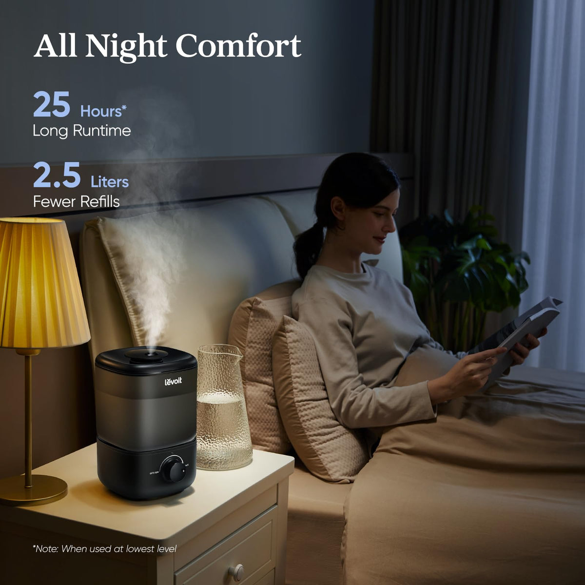 Levoit Humidifiers for Bedroom, Dishwasher Safe, Blue Light-Safe, 3.2L