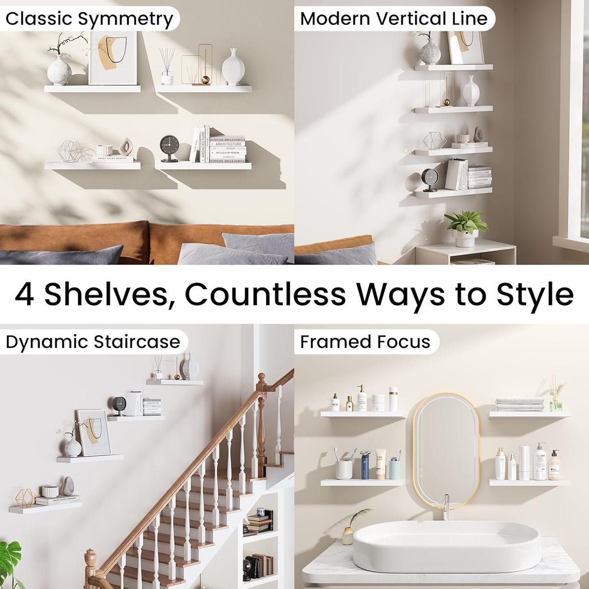 BAYKA Rustic Brown Bathroom Floating Shelves, 15.7in, 3Pk, Wall Mount Shelf
