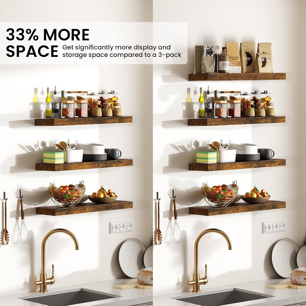 BAYKA Rustic Brown Bathroom Floating Shelves, 15.7in, 3Pk, Wall Mount Shelf