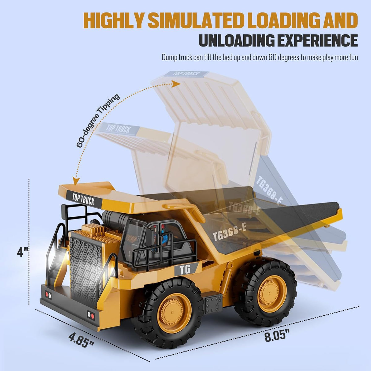 KIDMARKT Remote Control Excavator Toy for Boys, 11-Channel RC Construction Truck with Metal Parts, Lights & Dual Batteries, 120 Minutes Playtime, Rechargeable Digger Toy for Kids Ages 3-12, STEM Gift