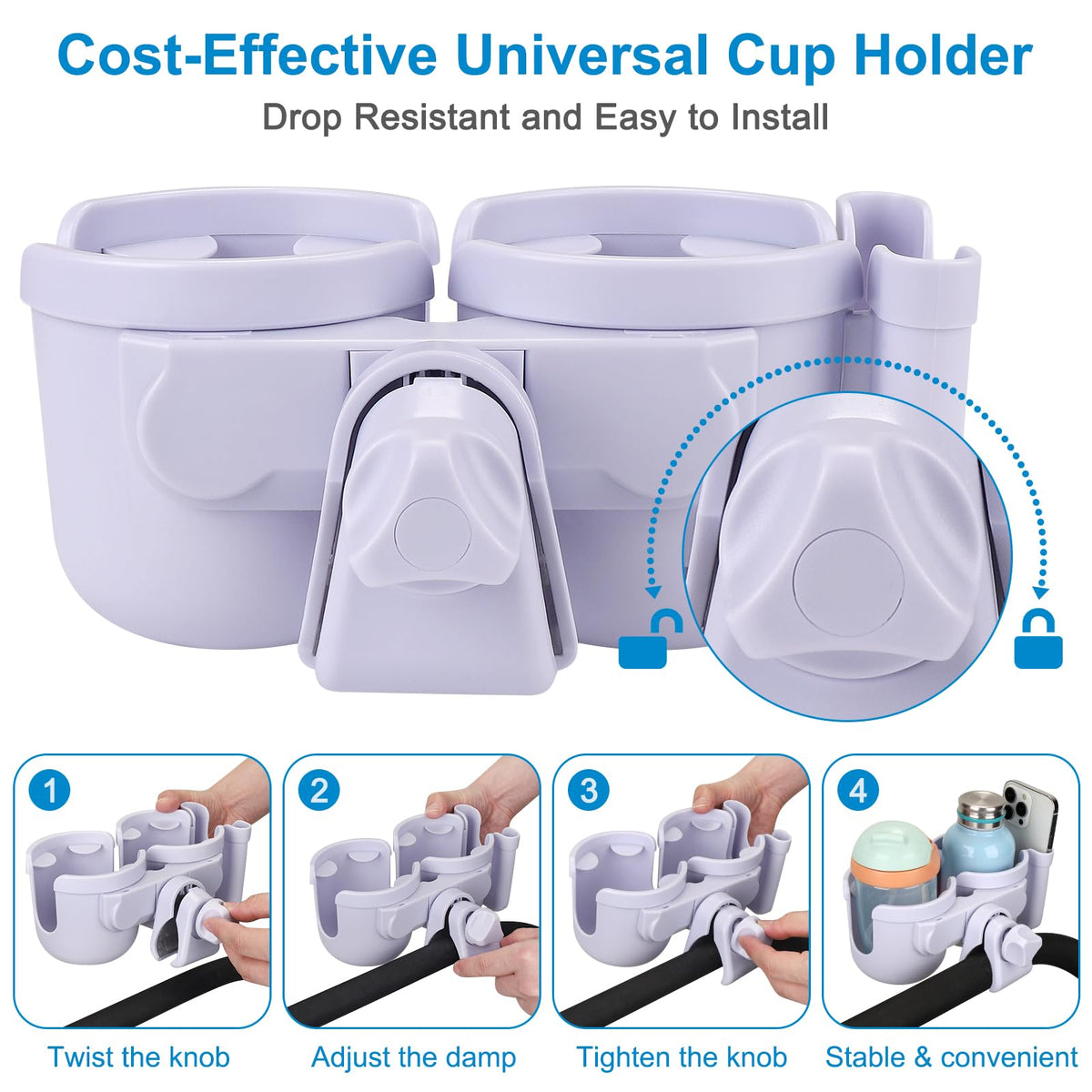 Accmor Stroller Cup Holder with Phone Holder, Bike Cup Holder, Walker Scooter Wheelchair Cup Holder Attachment, Universal Cup Holder for Uppababy Graco Strollers