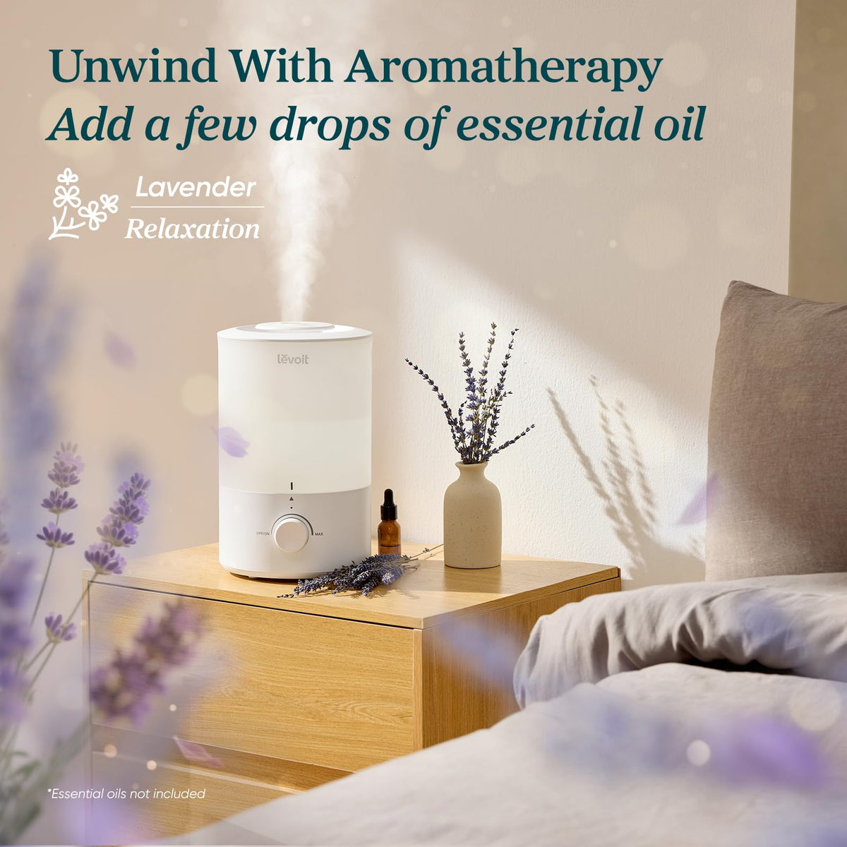 Levoit Humidifiers for Bedroom, Dishwasher Safe, Blue Light-Safe, 3.2L