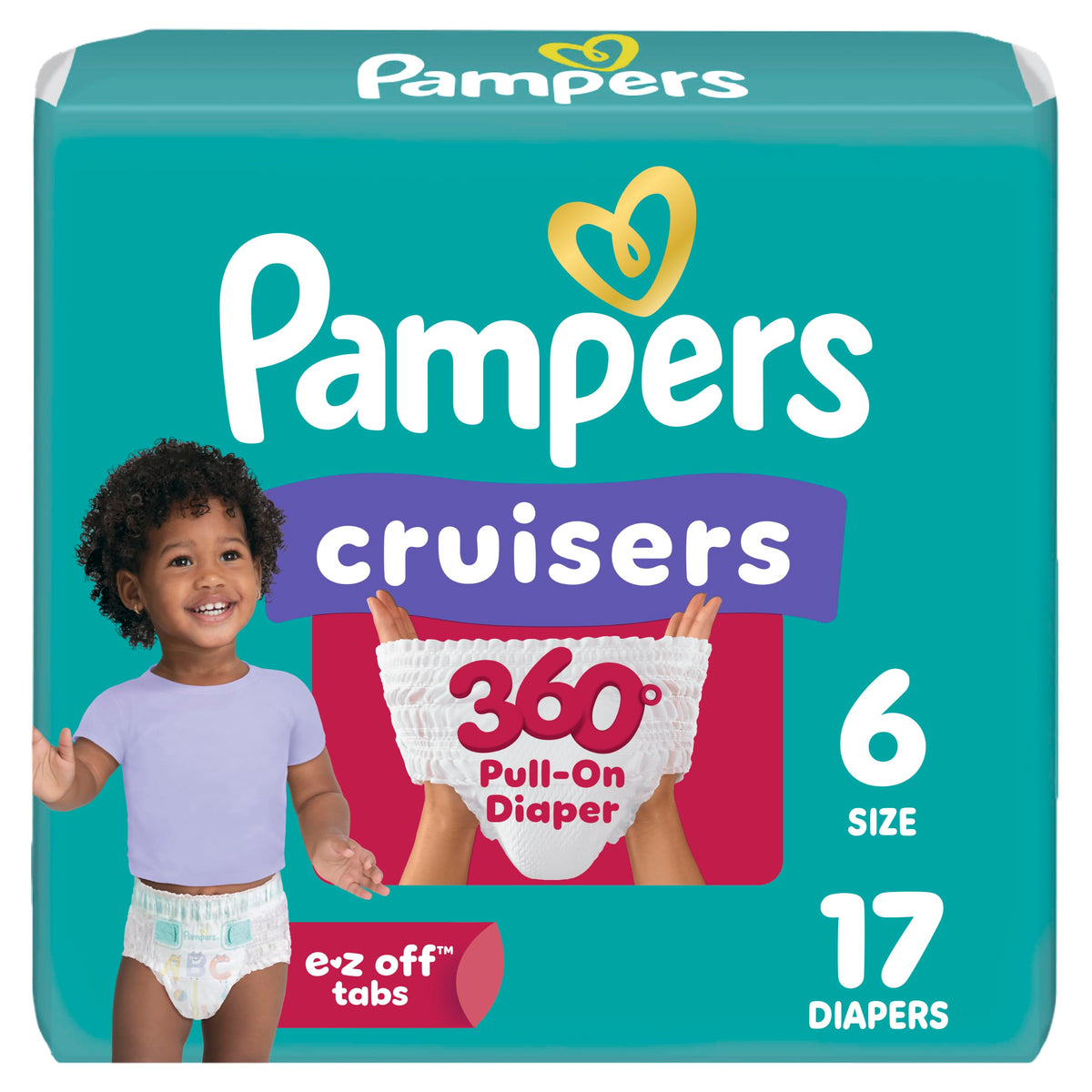 Pampers Diapers - Cruisers 360 - Size 6, 104 Count, up to 100% Leakproof Pull-On Diaper for Active Babies