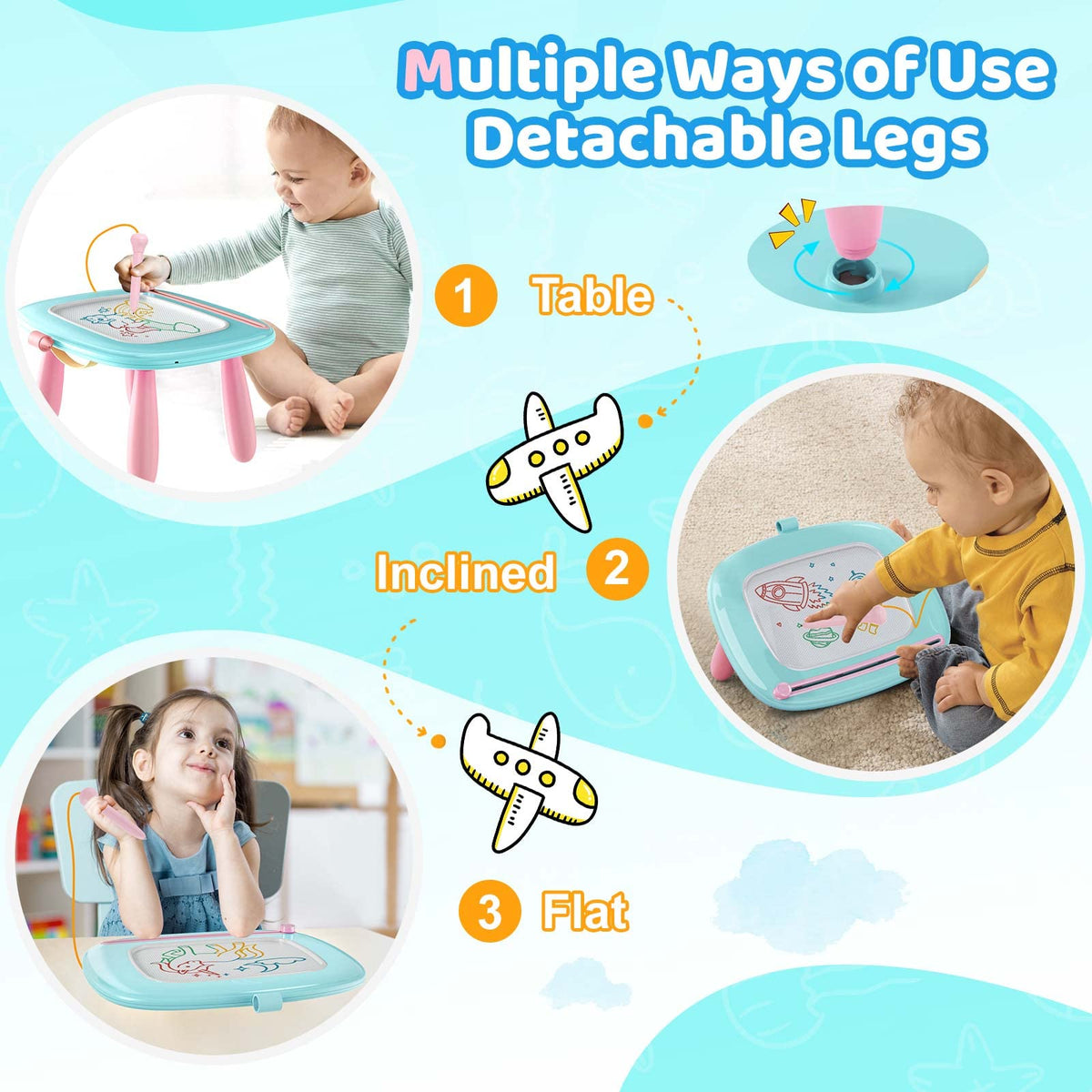 Kikidex Magnetic Drawing Board, Toddler Girl Toys for 1-3 Year Old, Doodle Board Pad Learning and Educational Toys for 1 2 3 Year Old Kids Birthday Gift (Soft Pink)