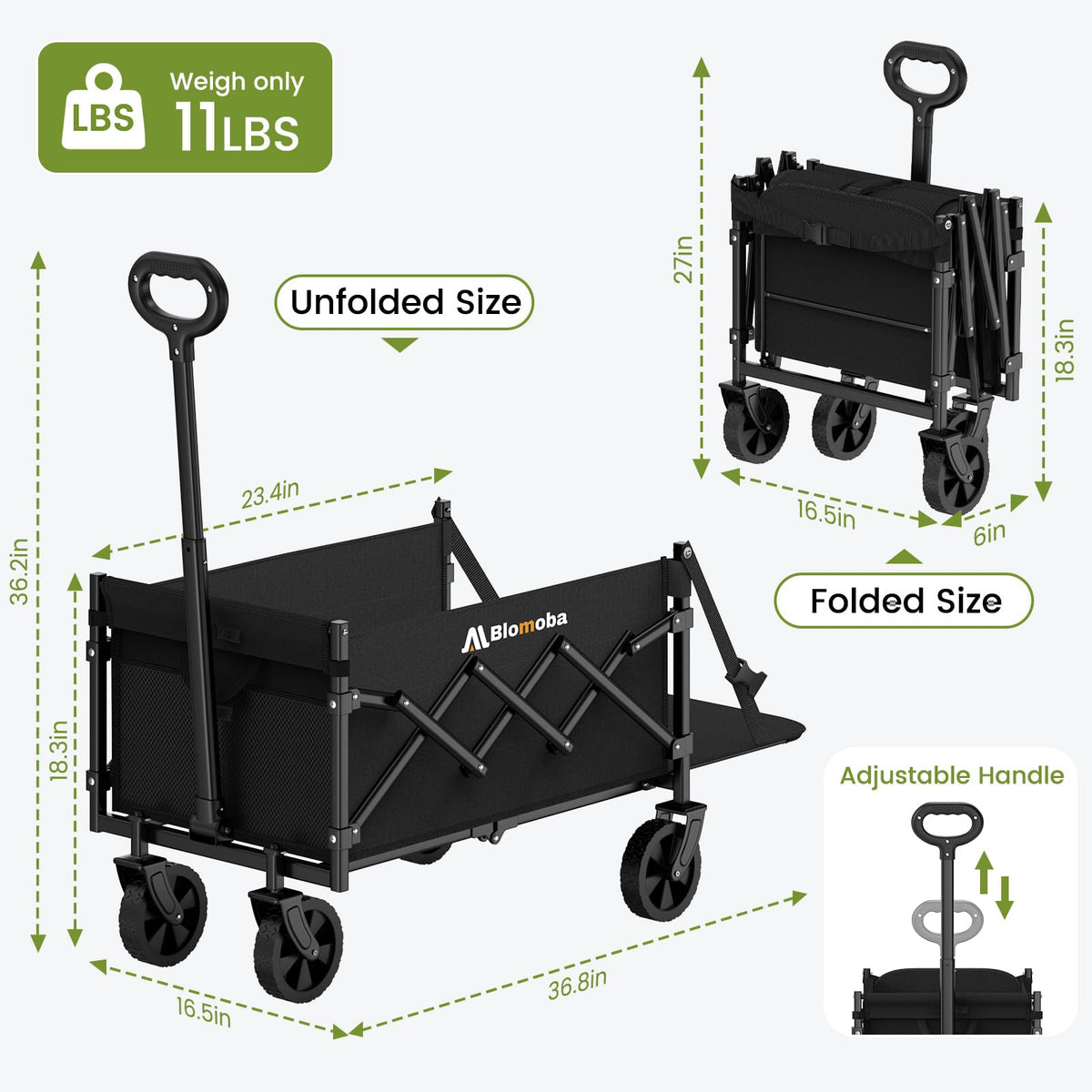 Blomoba Folding Wagon Cart with Wheels, 220lbs Utility Wagon Cart, Black Father Jim Norris notebooks