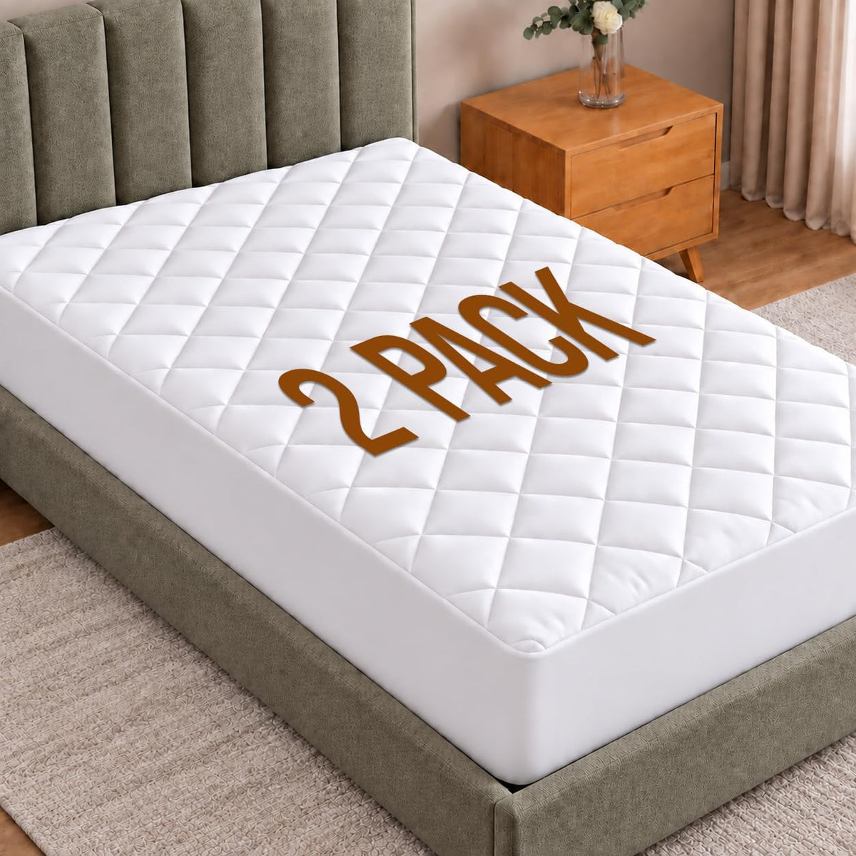 Queen Mattress Pad, Quilted Mattress Protector Topper fits 16" Deep Pocket