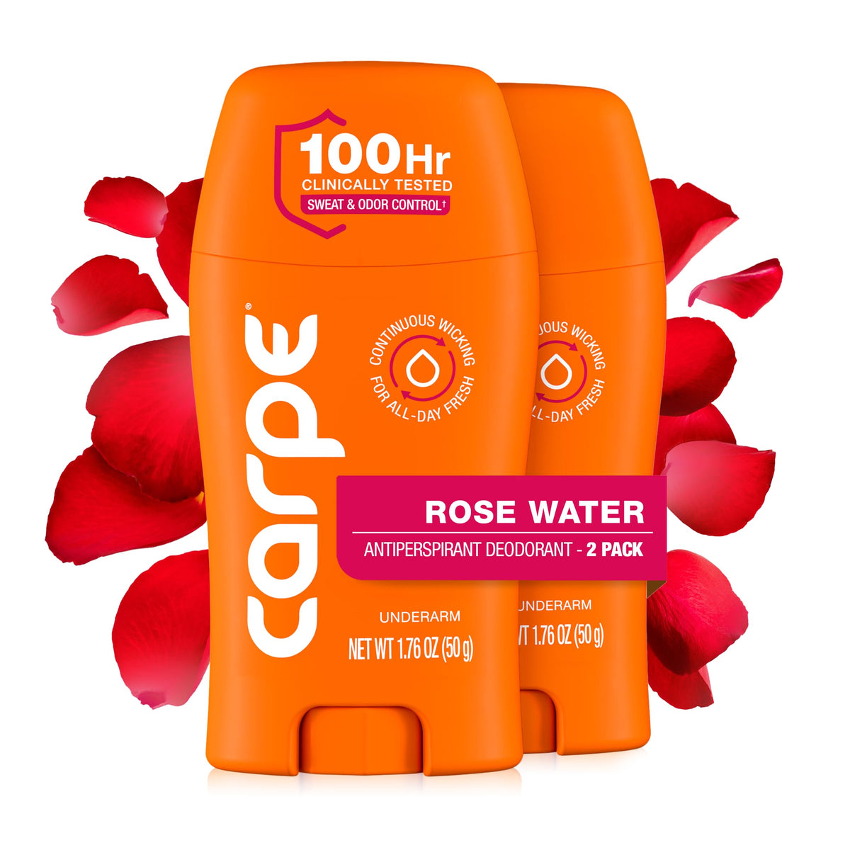 Carpe 100-Hour Deodorant Antiperspirant for Men, Clean Sport - 2 Pack