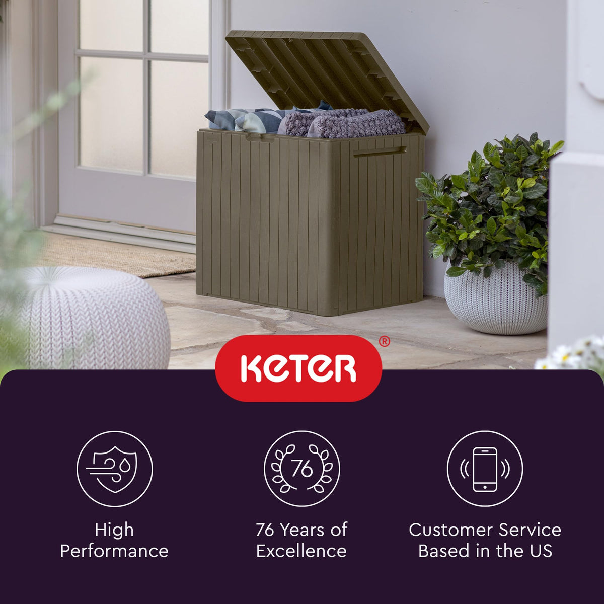 Keter City 30 Gal Outdoor Storage Box and Patio Side Table Father Jim Norris notebooks