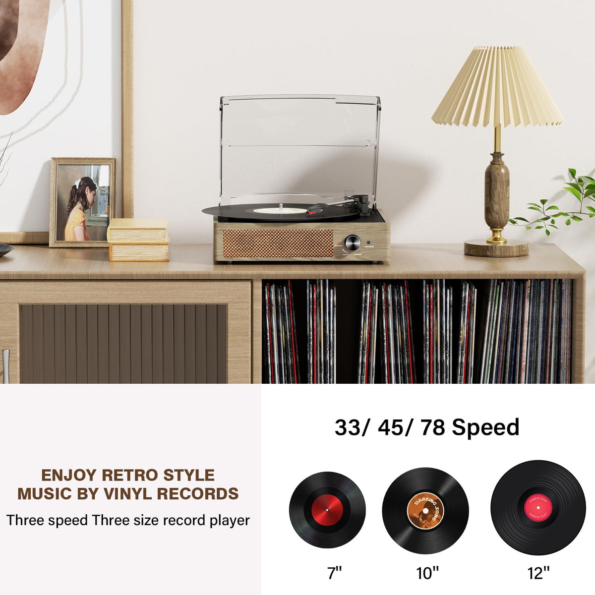Vinyl Record Player Turntable with Built-in Bluetooth Receiver & 2 Stereo Speakers, 3 Speed 3 Size Portable Retro Record Player for Entertainment and Home Decoration Father Jim Norris notebooks