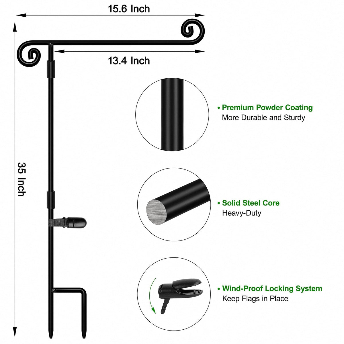 HOOSUN Garden Flag Stand,Premium Garden Flag Holder Pole Metal Powder-Coated Weather-Proof Paint with Graden Flag Clip and Spring Stoppers Without Flag Garden Decorations Father Jim Norris notebooks