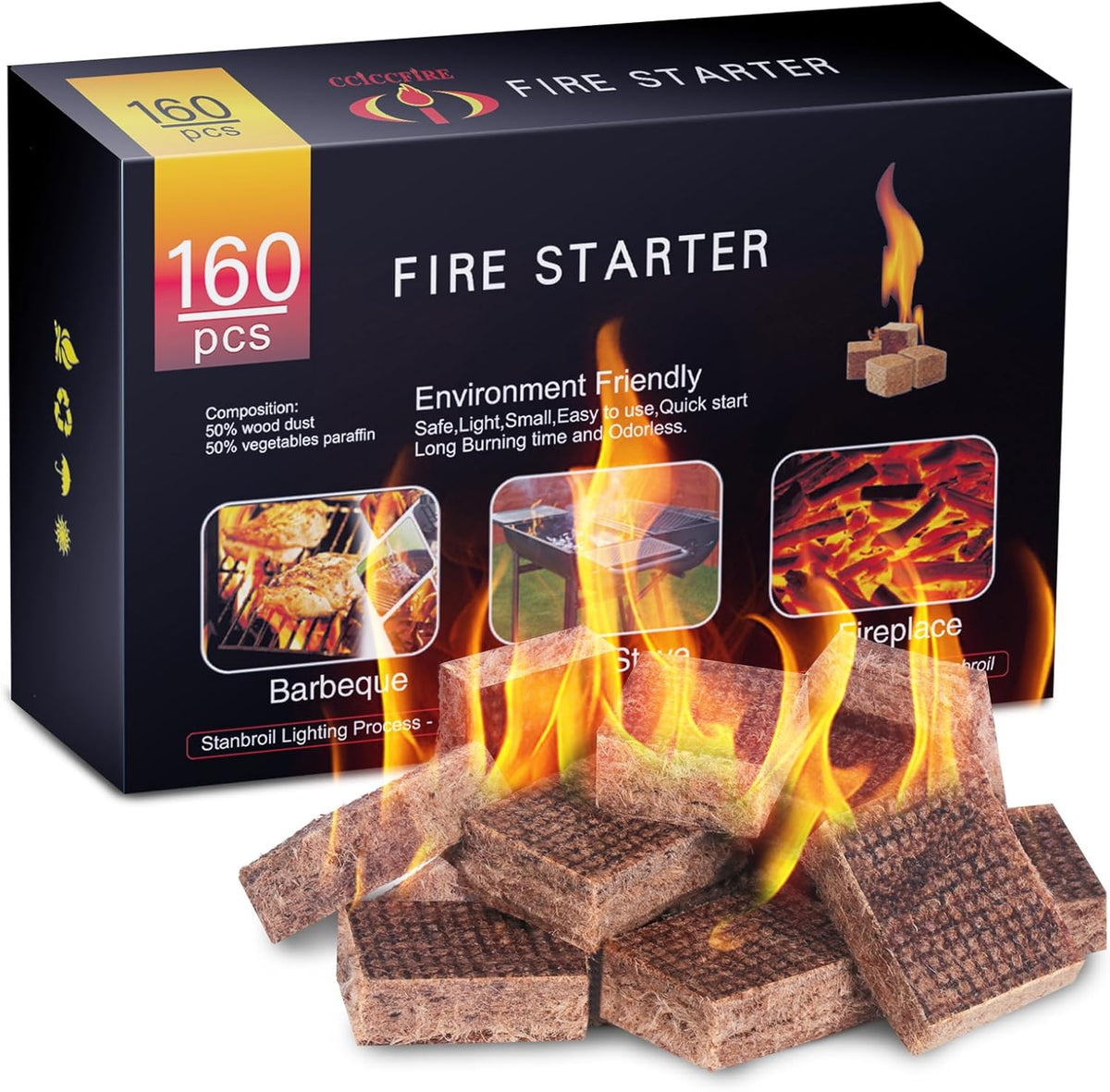 HGD Larger 32pcs Fire Starter, Natural Fire Starters for BBQ, Campfire, Fireplace, Charcoal, Wood Stove, Chimney, Fire Pit, Grill, Smoker, Indoor Outdoor Use Father Jim Norris notebooks